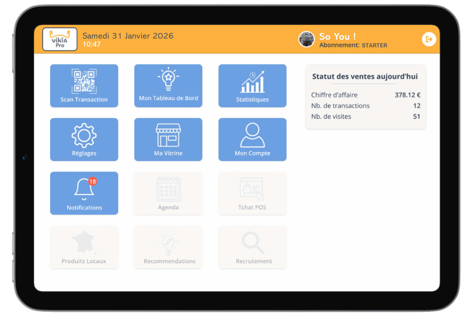 vikîA.Pro® — tableau de bord fidélité sur tablette